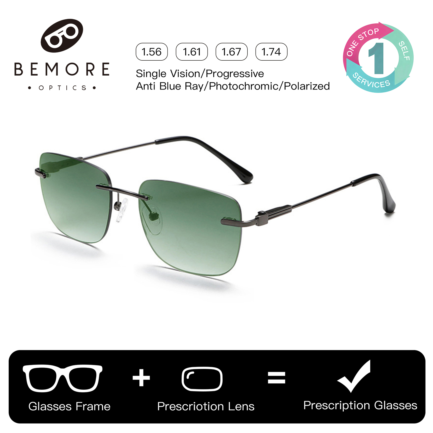 Fishing Sunglasses Polarized - BEMORE Rimless Prescription Sunglasses Alloy Polarized